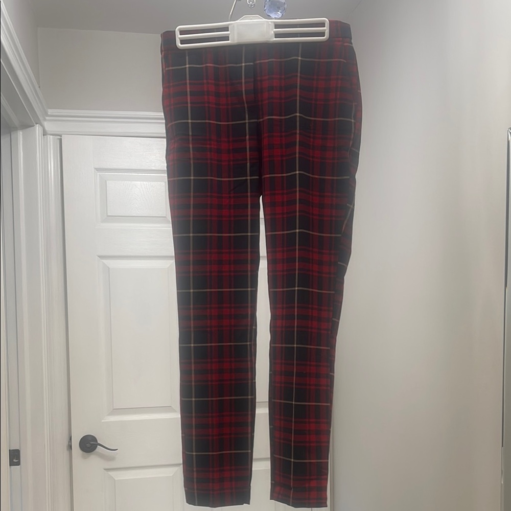 Zara Women’s red, navy gold plaid pants